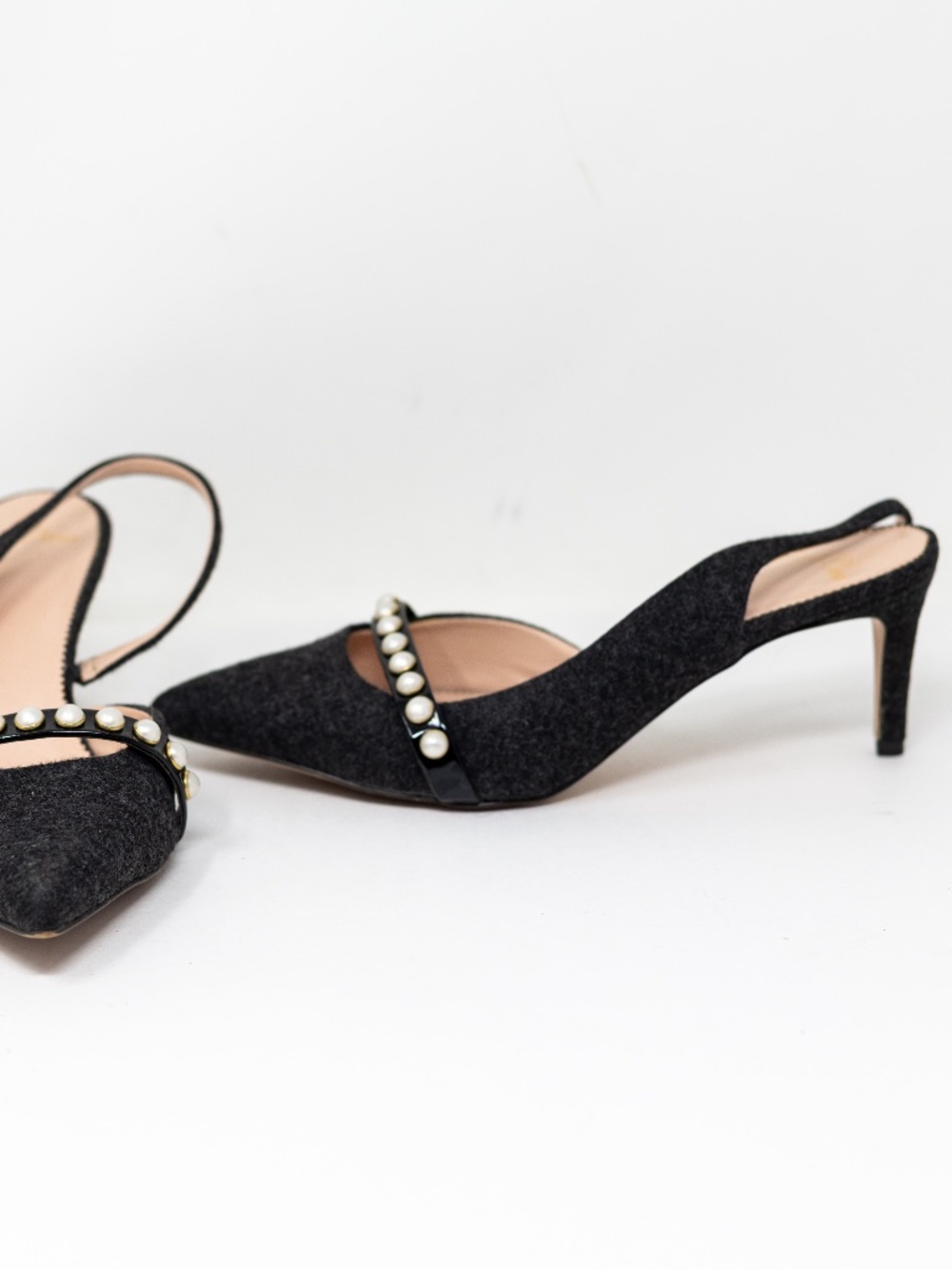 J. Crew Women's Wool Pointed Toe Pearl Beaded Embellished Slingback High Heel 9
